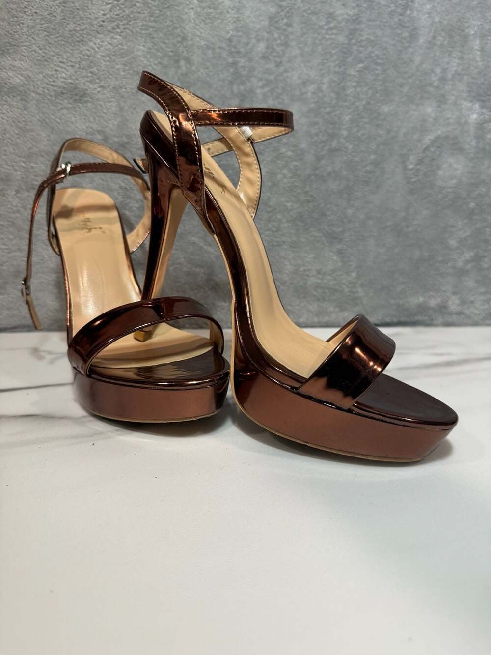 YooPrettyz Women Metallic Stiletto Heels Strappy Party Dress Pump Ankle Strap Sa